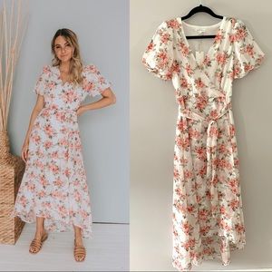 One Loved Babe Floral Midi Dress Pink and White